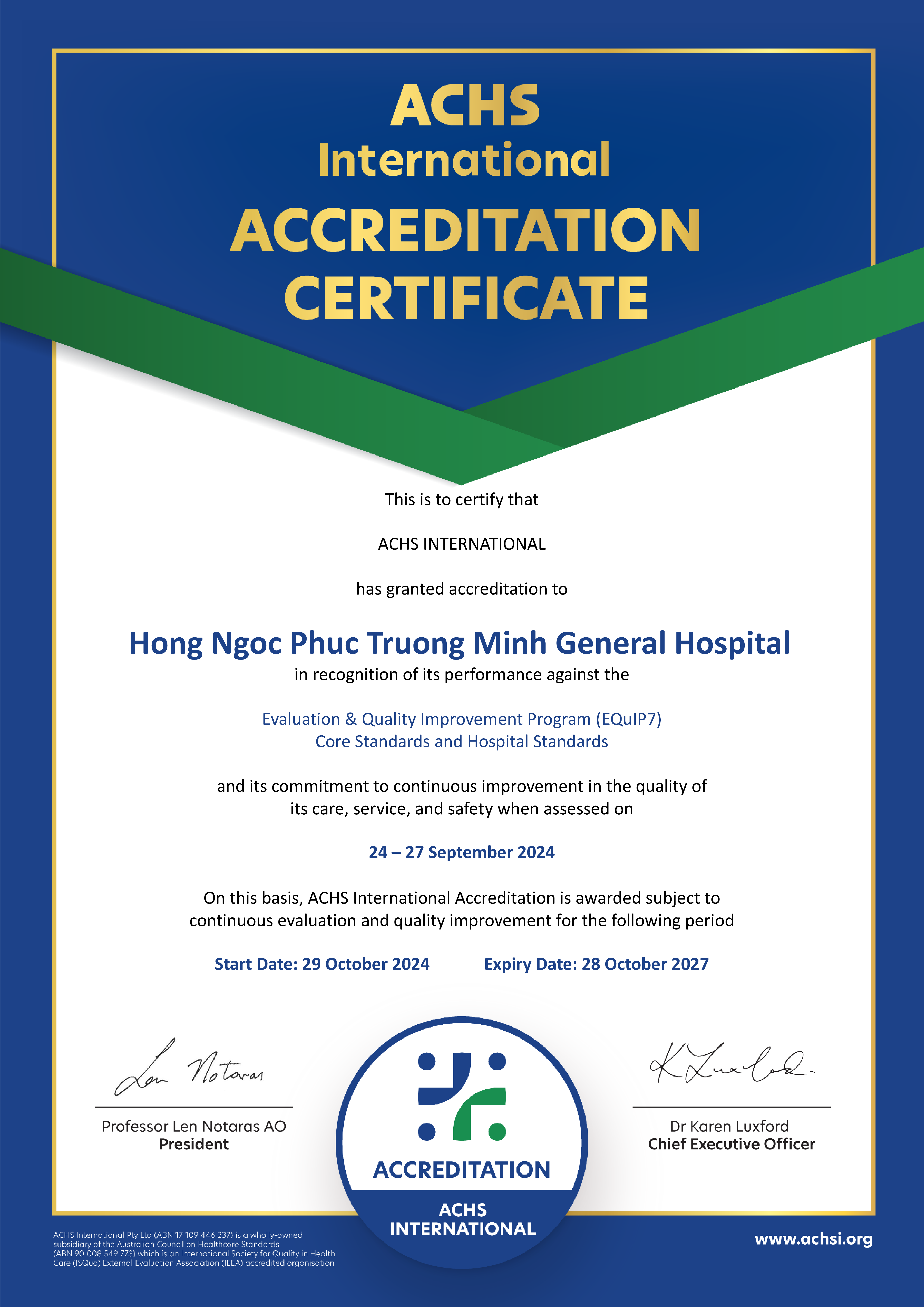 ACHS国际医院质量认证（基于EQuIP7标准体系）