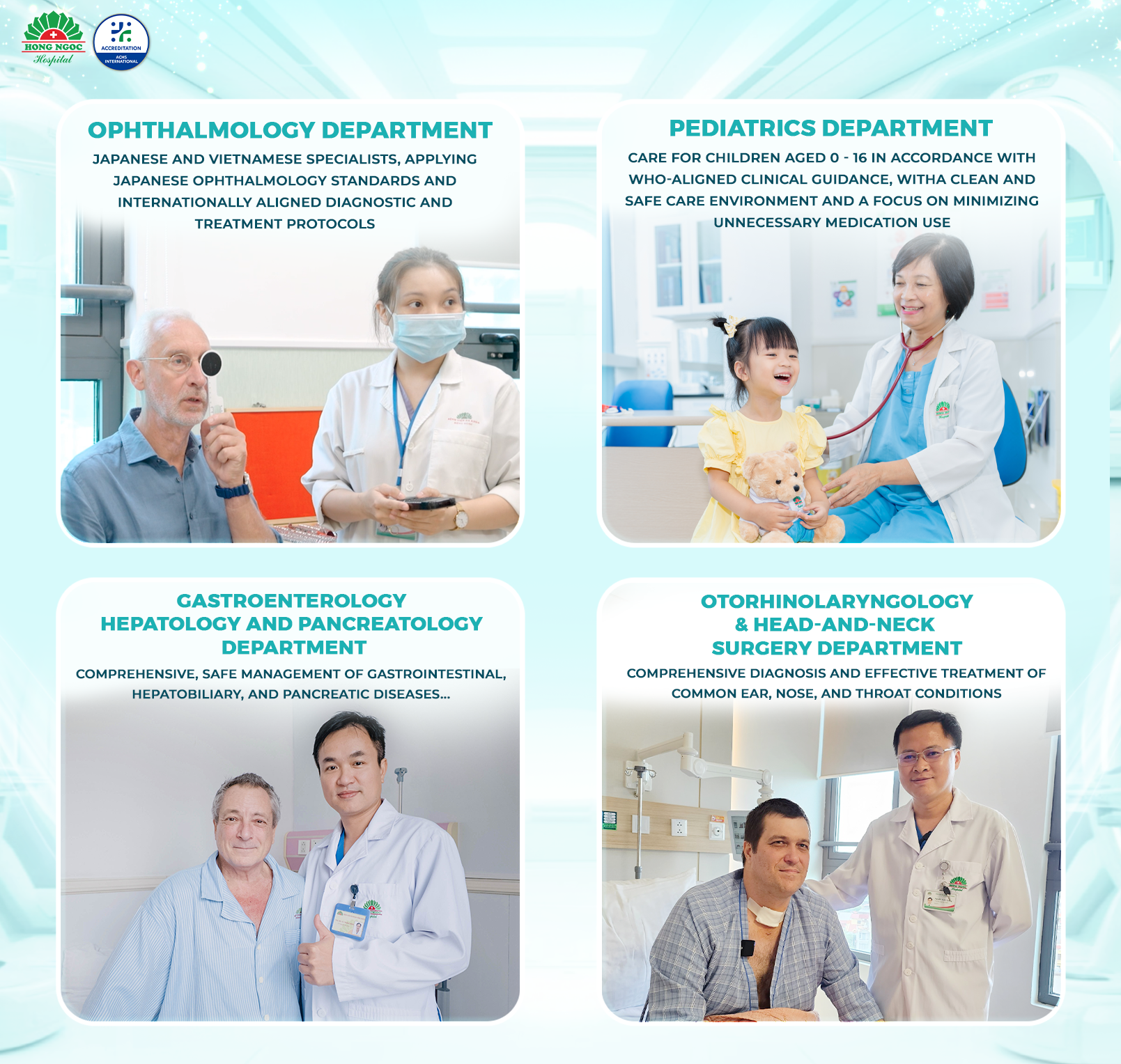Comprehensive multispecialty medical services and integrated treatment at an international hospital for foreign patients in Vietnam.