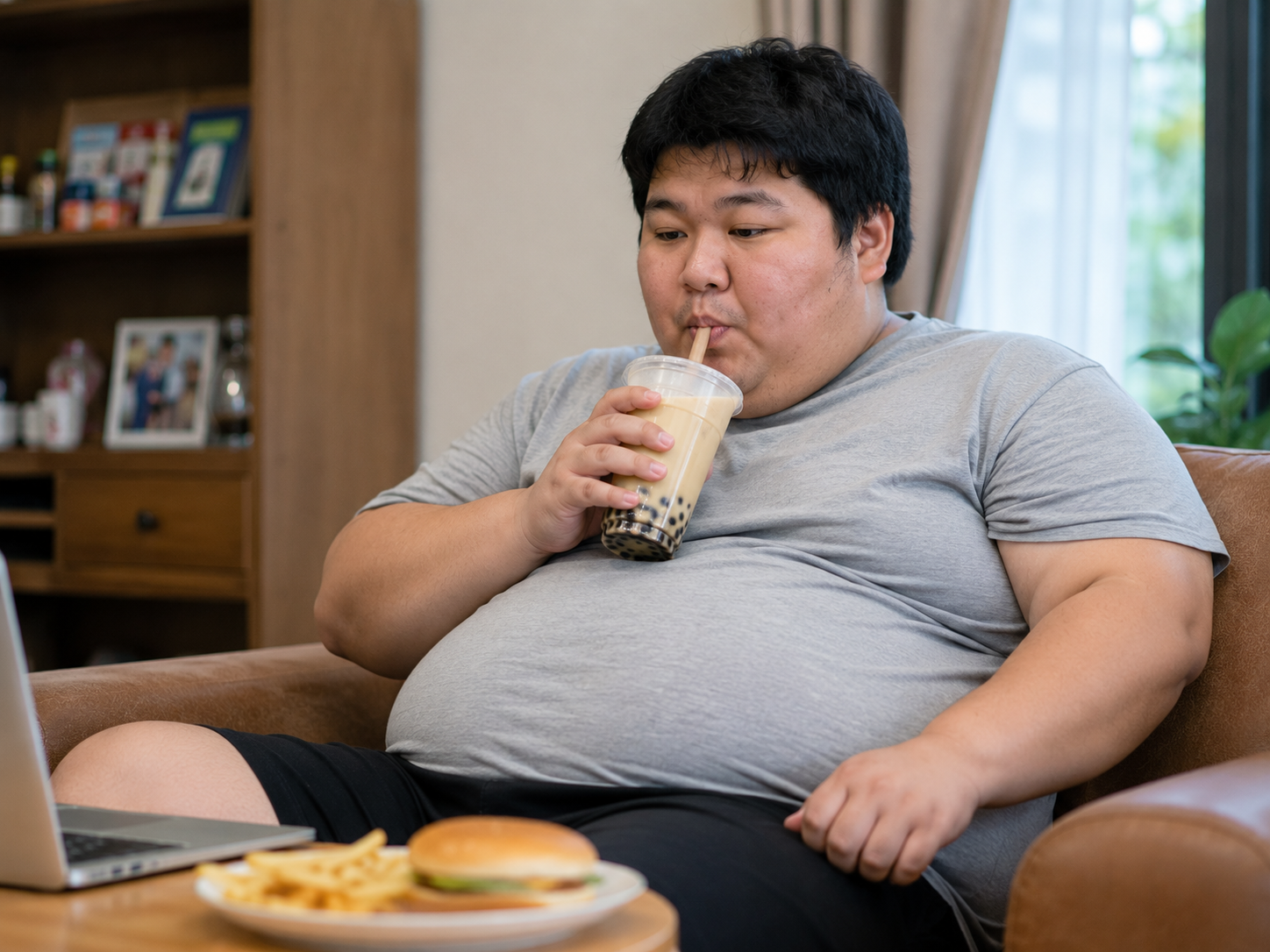고칼로리 음식을 먹는 습관은 체중 증가를 유발합니다.