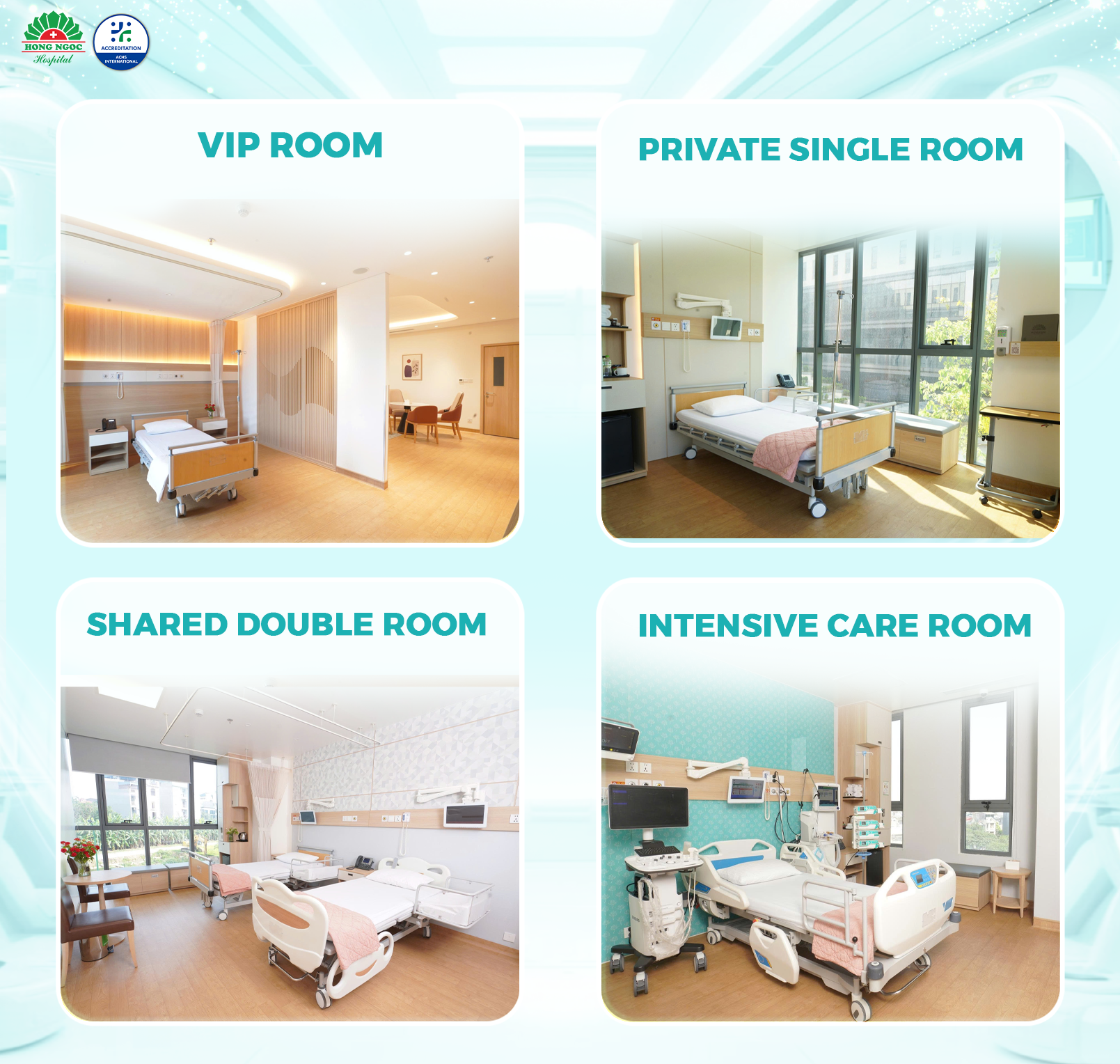 Hong Ngoc General Hospital offers an inpatient accommodation system meeting five star hotel standards.