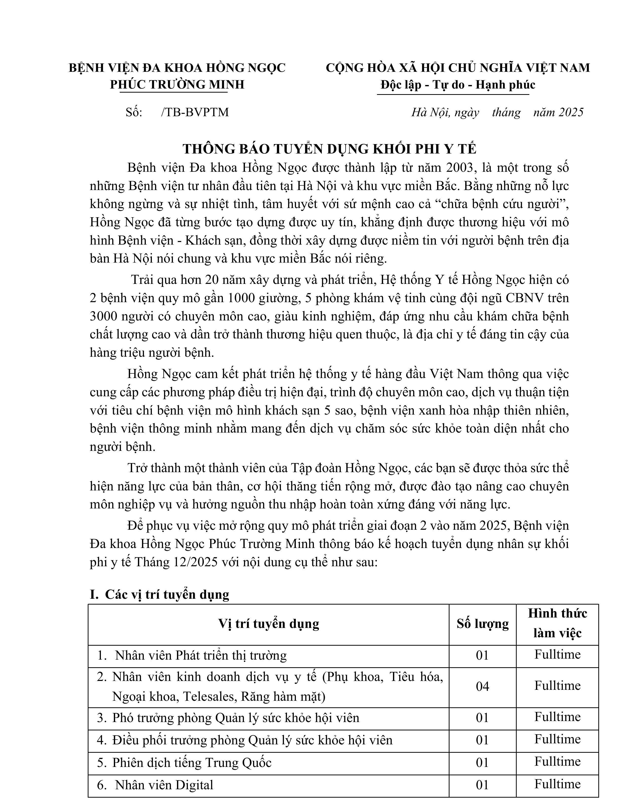 2. Thông Báo Tuyển Dụng Khối Phi Y Tế T12.25 Hình ảnh 0 2