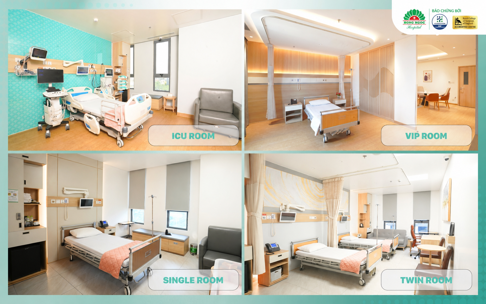 Clean and well-equipped inpatient rooms offering multiple accommodation options