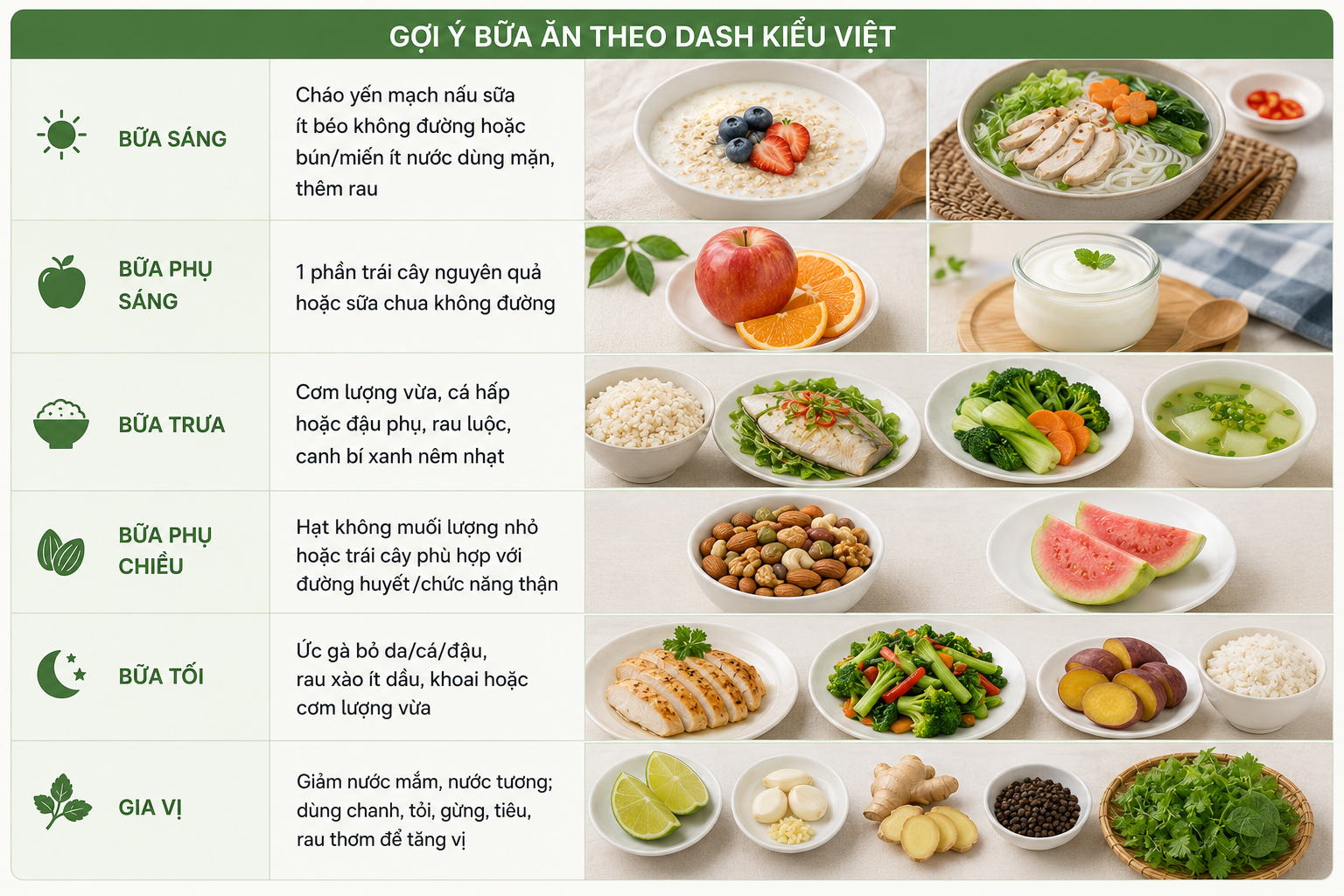 Bữa ăn DASH cho người Việt đơn giản, dễ làm