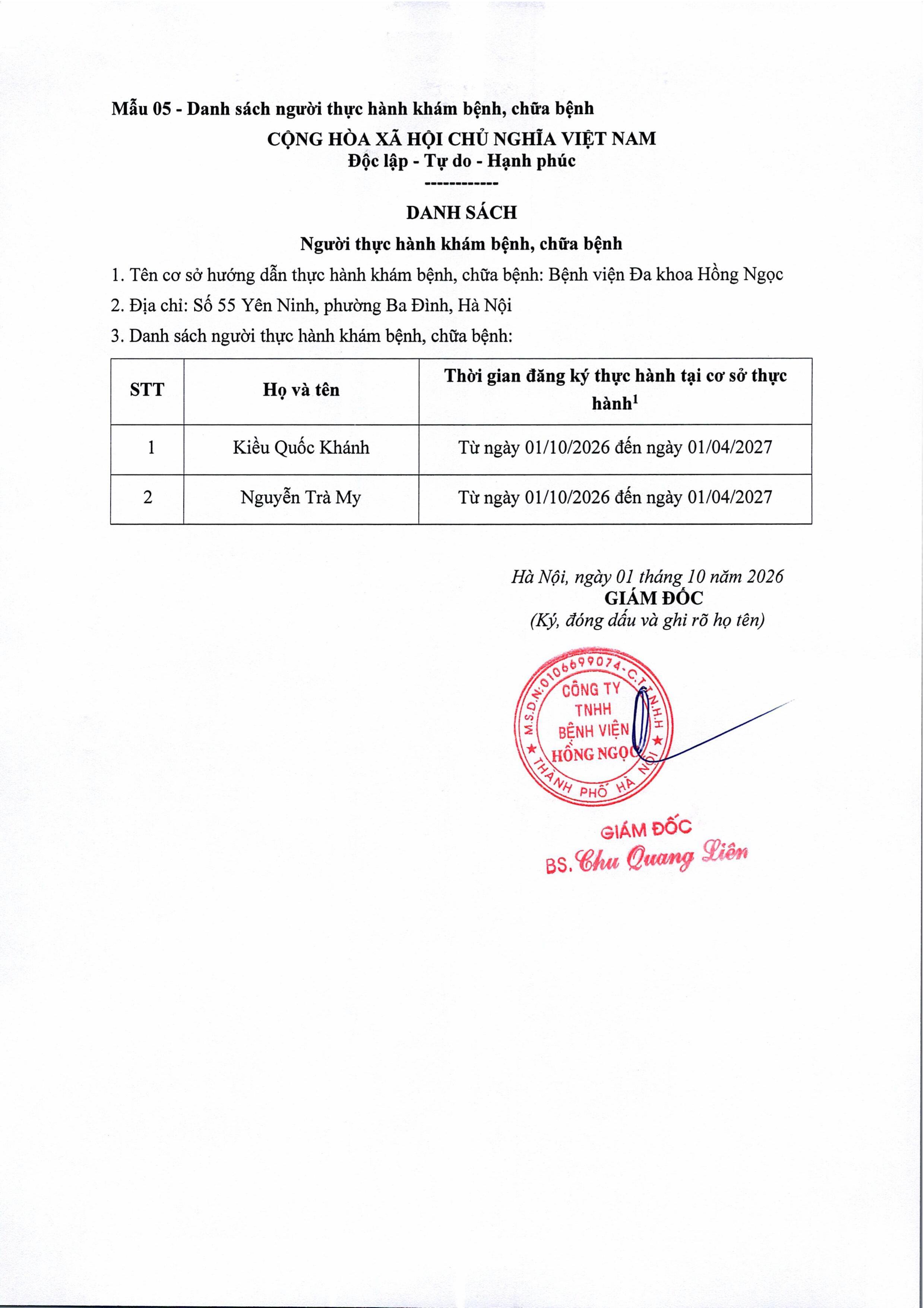 DS đăng Ký Thực Hành Ngày 01.10.2026 Hình ảnh 1