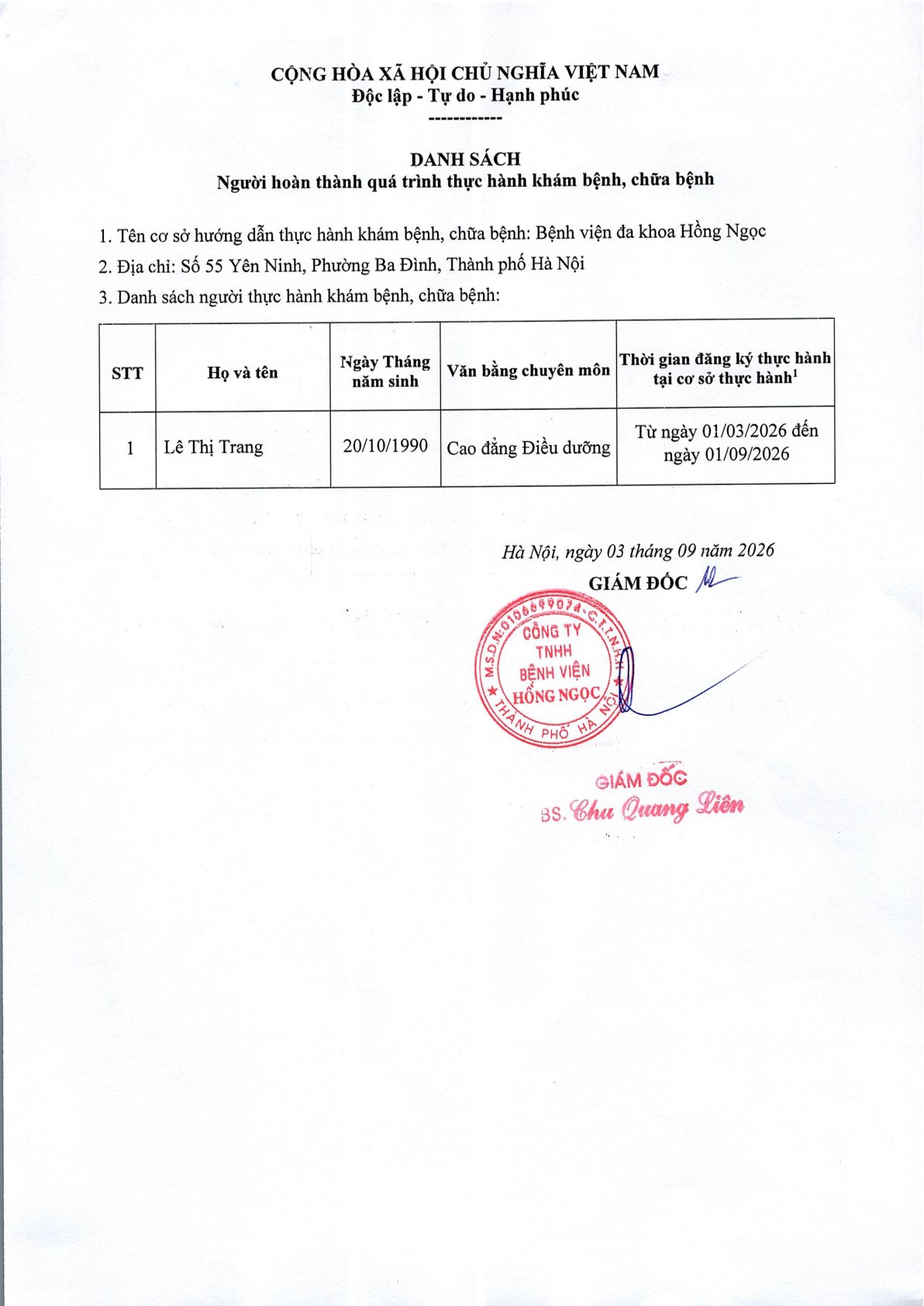 DS Người Hoàn Thành Thực Hành T9.2026