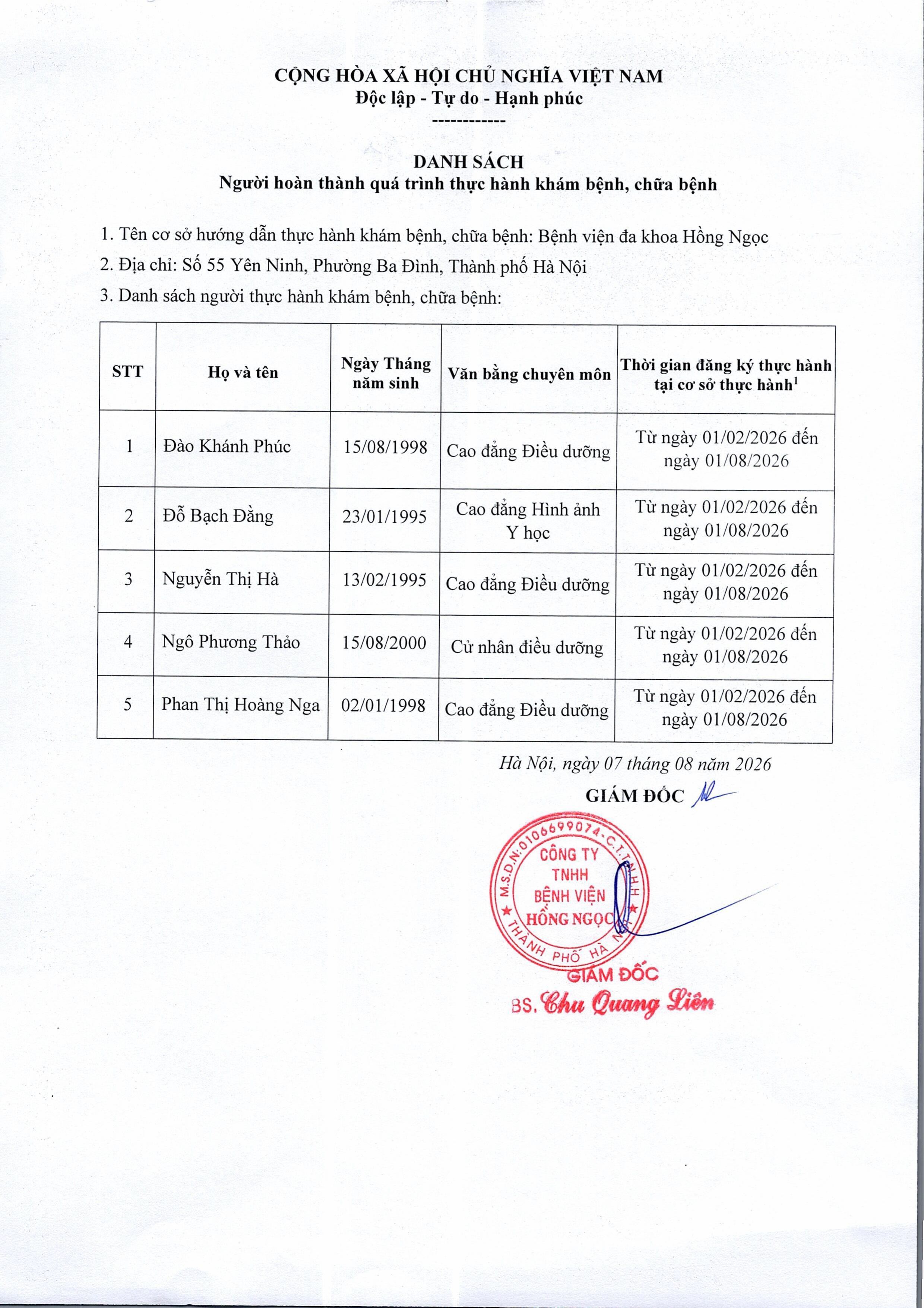 DS Người Hoàn Thành Thực Hành T8.2026