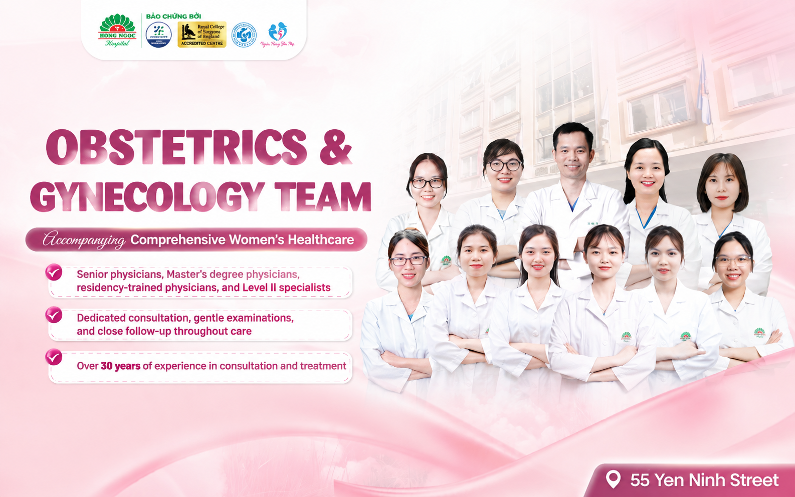 Experienced physicians directly provide prenatal examinations and pregnancy monitoring for expectant mothers at Hong Ngoc Yen Ninh General Hospital.