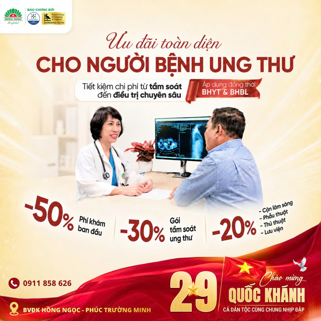 BVĐK Hồng Ngọc Phúc Trường Minh triển khai nhiều ưu đãi cho khách hàng thăm khám và điều trị tại Khoa Ung bướu.