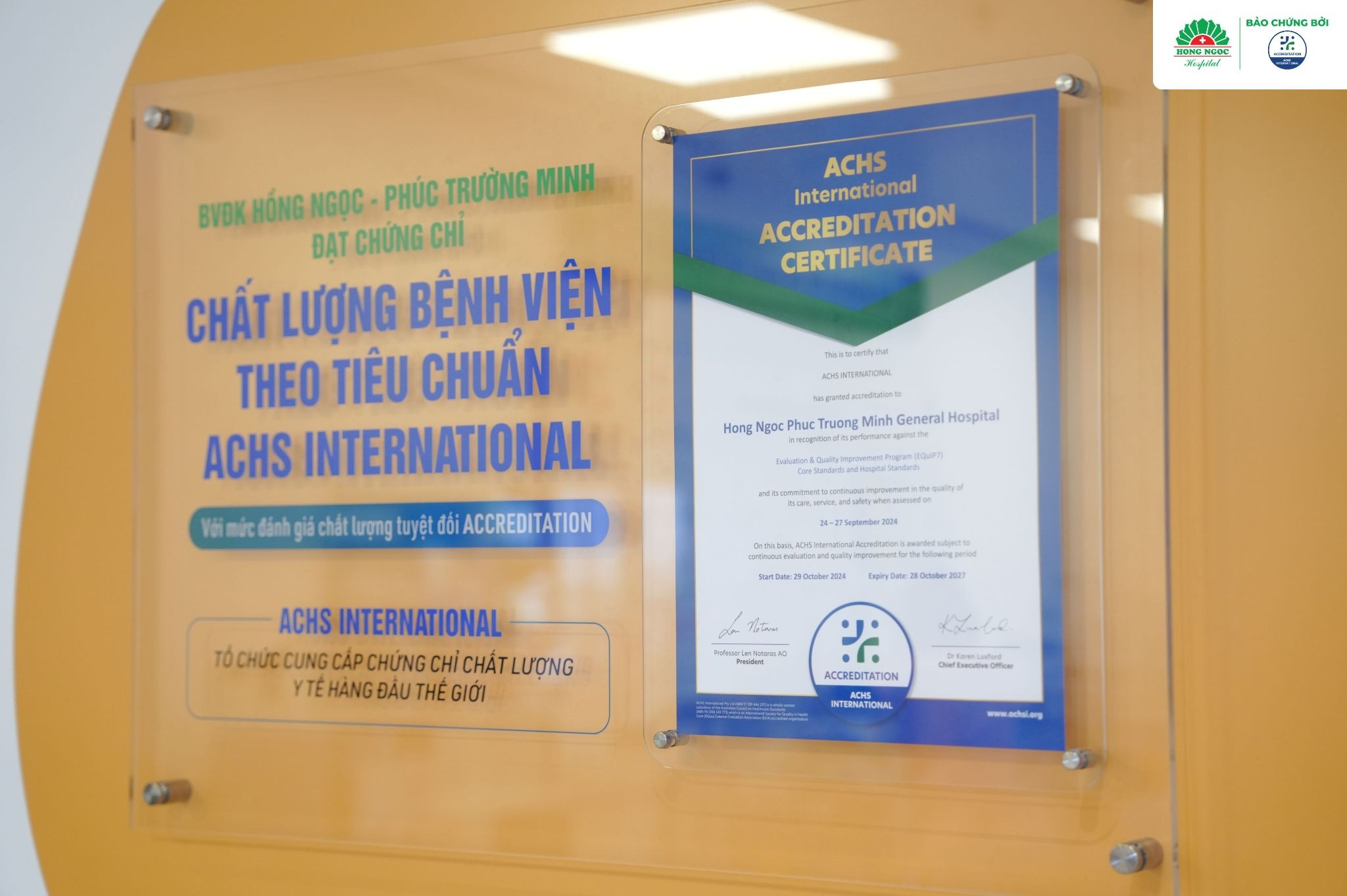 Hong Ngoc General Hospital is accredited by ACHS International (ACHSI), reflecting its healthcare quality and commitment to patient safety in accordance with international standards.