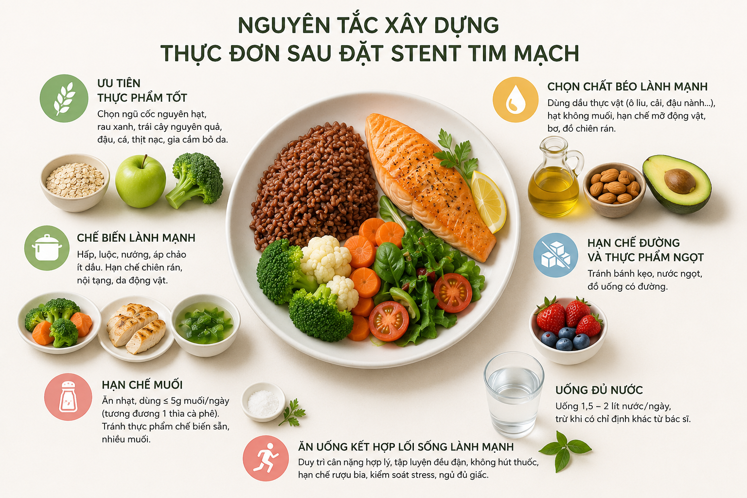 Nguyên tắc xây dựng thực đơn sau đặt stent tim mạch